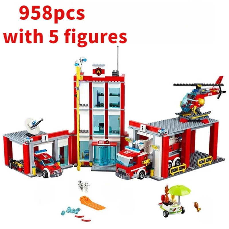 Lego Set City - Cidade estação de bombeiros helicóptero caminhão