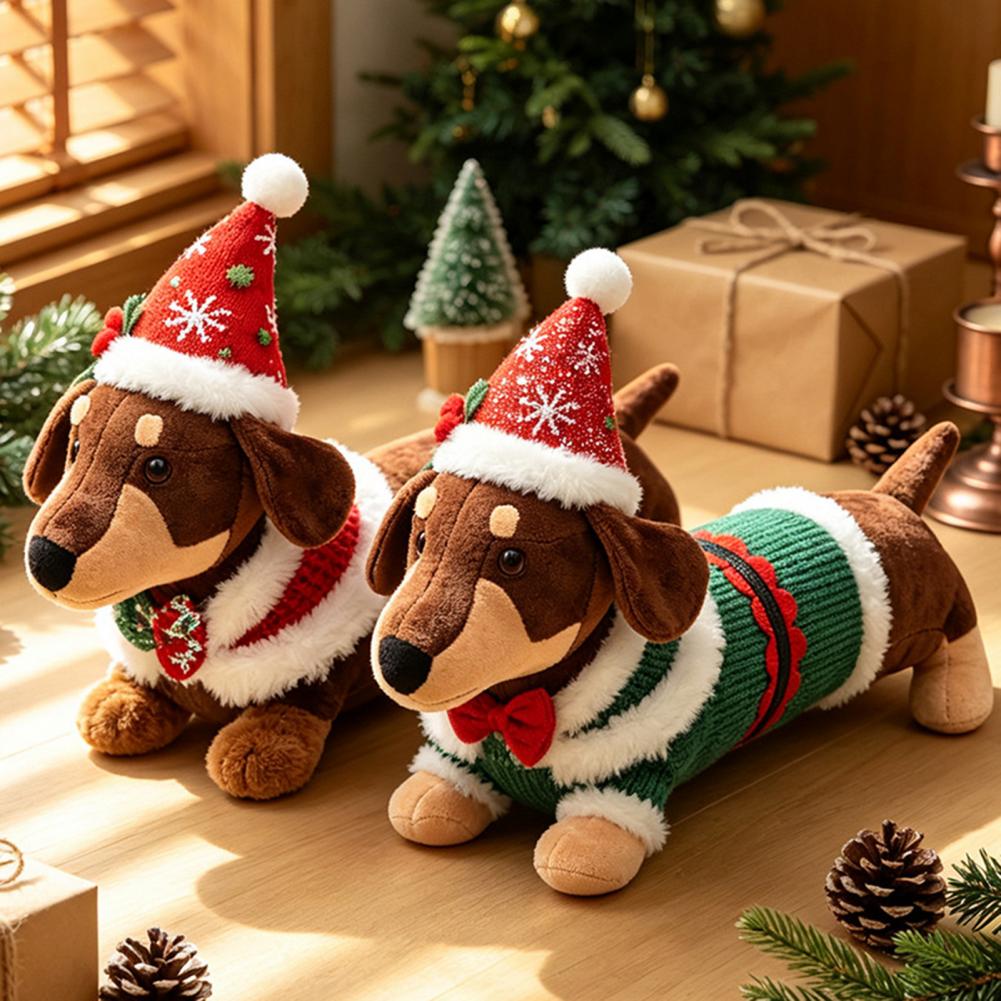 Santa Hat Plush - Brinquedo de Pelúcia de Natal Dachshund,