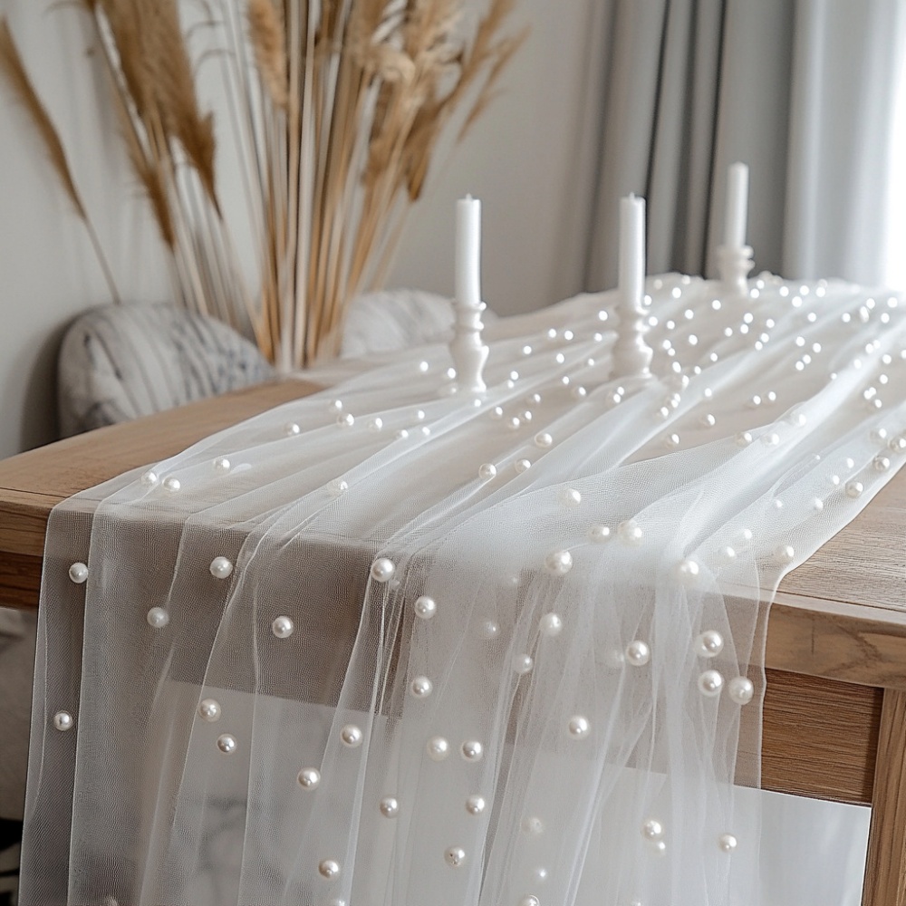 Christmas Table Runner - Caminho de Mesa em Chiffon Perolado